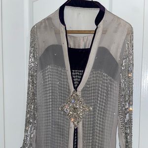 2 piece semi formal shirt. Royal purple velvet detail and silver beadwork.